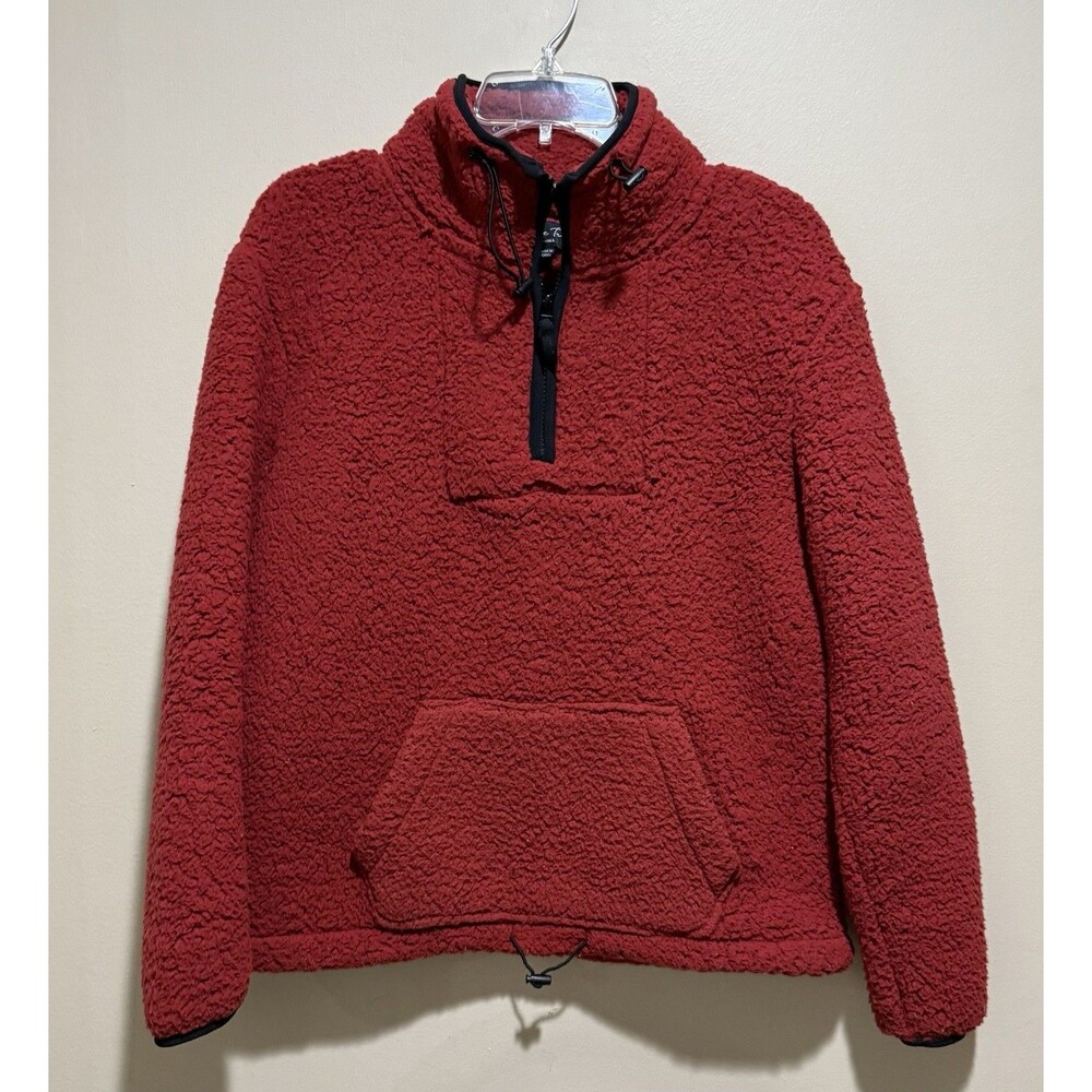 Love Tree Womens S Maroon Winter Fleece Coat Fuzzy Quarter Zip Pocket Outerwear